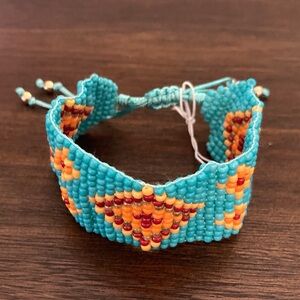 Handmade Beaded Bracelet in Turquoise and Orange